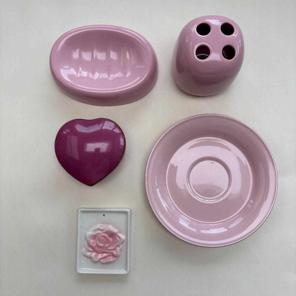🎀 Curated Vintage Pink Ceramic Housewares bundle